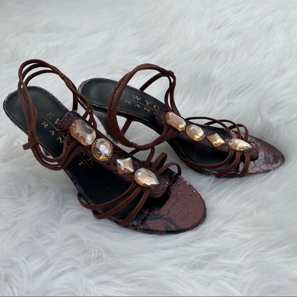 New York transit brown jeweled heels straps 6.5